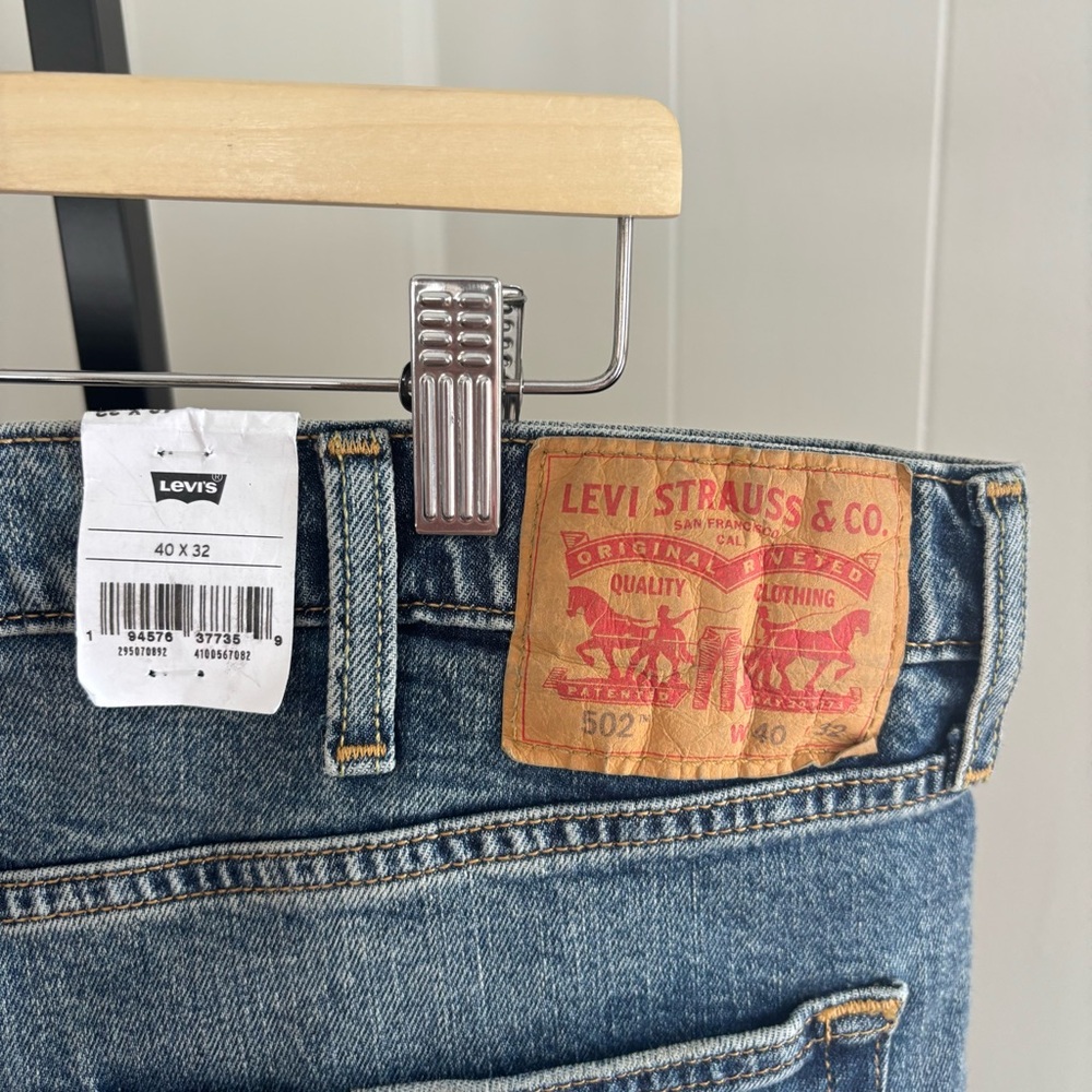Levis 502 Jeans Men 40x31 Blue Denim Taper Stretch Pants Medium Wash Flex